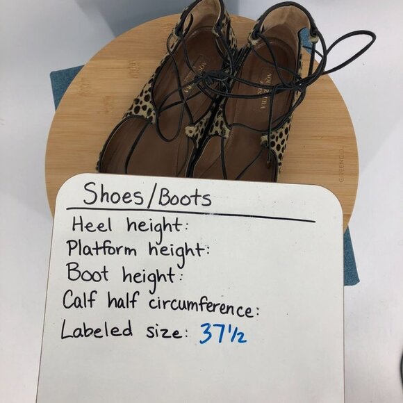 AQUAZZURA Christy Leopard-print Calf Hair Point-toe ankle wrap Flats 37.5 - Picture 14 of 16